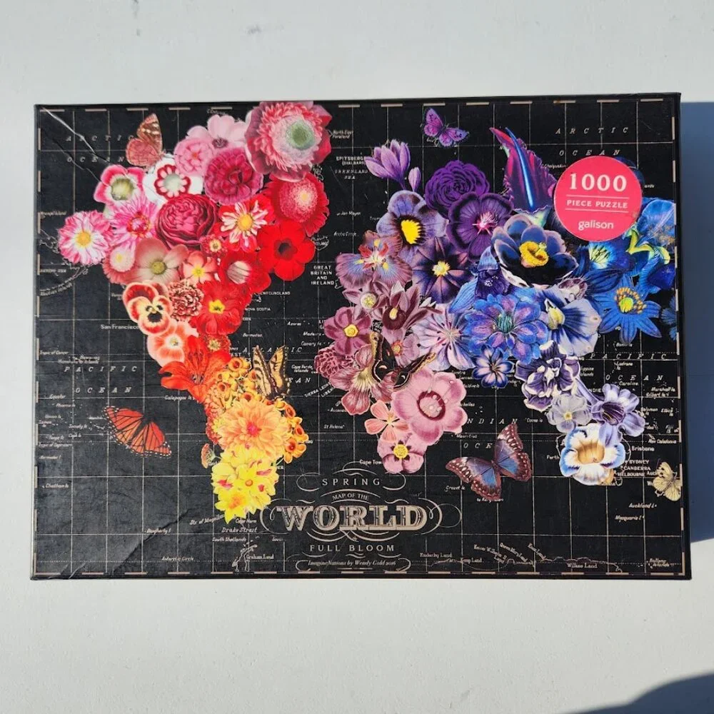Galison Full Bloom World Map Jigsaw Puzzle 1000 Piece Flowers Spring Art Deco Fi